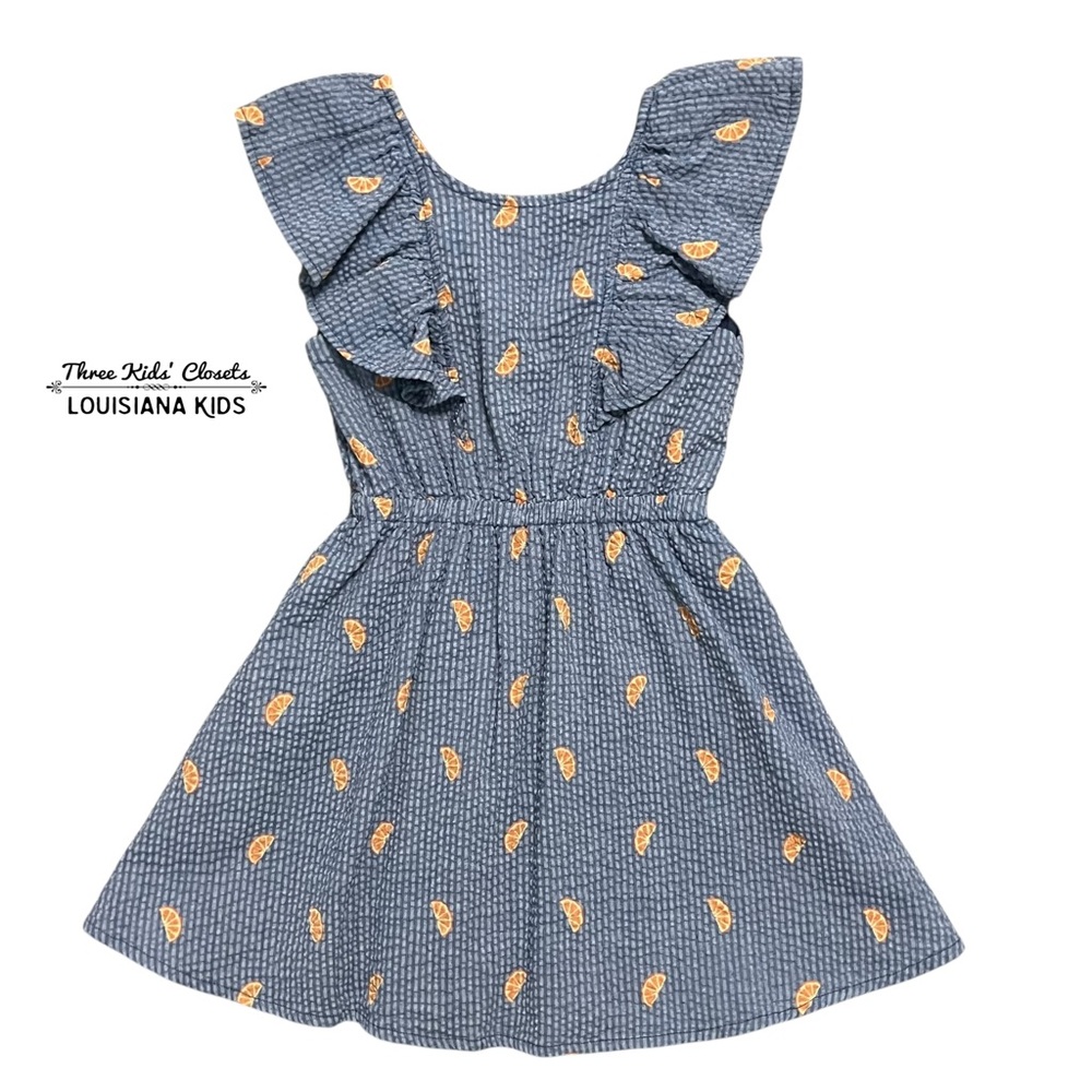 Andy & Evan 6Y Blue Seersucker Orange Slices Dress
